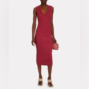 Ronny Kobo Vesper Rib Knit Midi Dress Bodycon Magenta Pink V Neck HTF size L